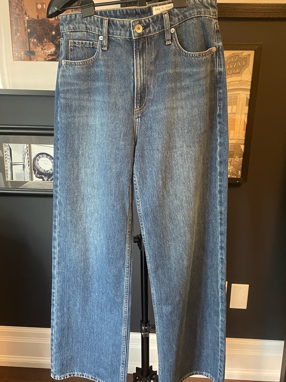 rag & bone Wide-Leg Medium Blue Denim Jeans